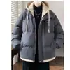 Jaqueta de algodão com capuz, zíper, corte reto, moderna, folgada, com visual de duas peças, para homens, inverno, folgada, casual e espessa.