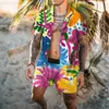 Europeu e Americano Transfronteiriço Havaí Novo Terno Masculino Amazon Manga Curta Cor Sólida Praia Masculino Conjunto de Duas Peças Camisa