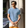 Camiseta de Tricô Manga Curta Masculina, Listrada Slim Fit, Estilo Old Money, Camada Interna para Terno, Seda de Gelo, Verão, Fábrica de Atacado Transfronteiriço