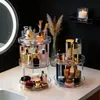 Caixa de armazenamento de mesa giratória para cosméticos e skincare, organizador de penteadeira para casa, caixa de armazenamento para banheiro, luxo leve, em estoque