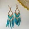 Brincos de Pena Boêmios Europeus e Americanos, Brincos de Franja Estilo Étnico Exagerado Retrô para Feriados, Acessórios de Viagem de Yunnan para Mulheres