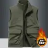 Chaleco reversible para hombre para exteriores de otoño e invierno con forro polar, chaleco sin mangas con múltiples bolsillos y cuello alto