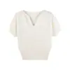 Blusas Femininas Novo Estilo Viagem Malha Fina Gola V Manga Curta Roupas de Verão 2026 Transmissão ao Vivo Dropshipping Distribuição
