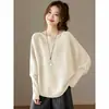 Suéter de tricô elegante e estiloso, com modelagem solta e mangas morcego, para mulheres, peça fina de outono e inverno.