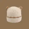 Gorro de Peluche Lindo de Dibujos Animados de Invierno con Ala Ancha para Mujer, Estilo Japonés Cálido Engrosado Protección para Orejas Gorro de Punto con Orejas de Oso, Dulce y Fresco