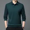 Camisa masculina de manga comprida com gola listrada e estampa de abacaxi, estilo duas peças falsas, para homens de meia-idade, top de negócios