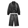 Roupas Femininas Transfronteiriças 2026 Moda Europeia e Americana Jaqueta de Couro com Zíper Decorado Solta + Conjunto de Shorts Feminino F71242/49