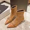 Botines Cortos Estilo Coreano Tacón Kitten Punta Fina Ajustados para Mujer 2026 Otoño/Invierno Nueva Llegada Elegantes Botines de Tobillo de Tacón Alto