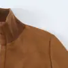 Moda feminina transfronteiriça 2026 estilo europeu e americano jaqueta bomber com bolso e aba textura de camurça para mulheres B126210