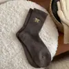 Calcetines Térmicos para Mujer, de Media Pantorrilla, Estilo Otoño e Invierno, Espesos sin Costuras con Lazo, Calcetines Holgados Tendencia Coreana Ins para Otoño e Invierno
