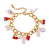 Pulsera exquisita estilo retro de Hong Kong para niñas, oro de 18 quilates, acero inoxidable, perla, aceite, acero inoxidable, joyería al por mayor