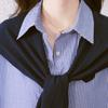 Venda Direta da Fábrica Xale de Tricô Camisa Listrada Azul para Mulheres, Manga Longa Design Primavera e Outono 2026 Top, Camisa de Alta Qualidade