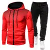 Conjunto de sudadera con capucha y cremallera para hombre para primavera y otoño, con estampado degradado, estilo deportivo casual, y un conjunto de dos piezas que consta de una sudadera y pantalones de chándal.