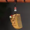 Peine de Masaje Meridianos Tallado de Sándalo Verde, Artesanía de Madera para Mujeres, Peine de Bolsillo Portátil Estilo Antiguo, Colgante de Paisaje, Accesorio para Bolso