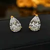 Pendientes de Zirconia Blanca con Corte Radiante Paraíba, Corte Flor de Hielo, Forma de Almohada Larga, Pendientes Sencillos de un Solo Diamante Chapados en Oro, Pendientes Huevo de Paloma