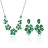 Conjunto Transfronteiriço de Joias Novas Tendência Estilo Europeu e Americano Zircônia Esmeralda Flor de Cinco Pétalas Colar Brincos Corrente Elegante para Clavícula