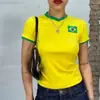Aliexpress Comércio Exterior Verão Novo Estilo Bandeira do Brasil Estampa de Letras Camiseta Feminina Moda Casual Slim Manga Curta Camiseta