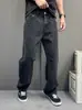 Jeans Rasgado de Lavagem Preta Cinza Estilo Britânico Leve Maduro para Homens Perna Reta Simples Casual de Negócios Soltos Emagrecedores Calças Longas
