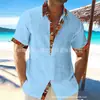 Camisa de manga corta tipo cárdigan para hombre, estilo playero hawaiano, con solapa y tapeta de color en contraste, 2023