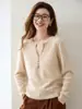Suéter de punto de cachemira abotonado con cuello medio abierto, estilo simple, nuevo, jersey para mujer, suéter de manga larga, capa base cálida y versátil