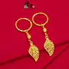 Tienda de Oro Mismo Estilo Pendientes de Hoja de Oro Arena, Pendientes de Una Hoja Traen Riqueza, Pendientes Chapados en Oro de Cobre, Joyería Retro de Imitación de Oro