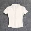 Ropa de Yoga para Mujer, Nuevo Estilo de Verano Camiseta Ajustada, Top Deportivo con Cremallera de Manga Corta, Ropa Profesional para Correr, Pilates, Fitness
