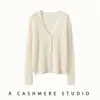 Cardigan de Cashmere Feminino Outono/Inverno, Tricô com Gola V e Renda, Suéter Elegante Curto com Botões de Pérola, Novo Estilo