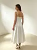 Moda Femenina Europea y Americana Nueva Primavera/Verano 2026 Vestido Elegante de Color Sólido con Cintura Entallada Hueso de Pez Ajustado con Tirantes para Mujer