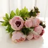 Flor Artificial Peônia Estilo Europeu Fio Central 13 Cabeças Decoração de Casa Flor de Peônia Dia dos Namorados Rosa Casamento Flor Artificial de Mão