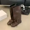 Botas plissadas de cano largo estilo retrô, novidade outono e inverno 2026 estilo coreano com cadarço, salto bloco baixo, botas de ballet de cano médio.