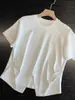 Camiseta Treasure~Diseño Plisado Frito del Rey, Aspecto Adelgazante en la Cintura, Diseño de Abertura Frontal, Aspecto Adelgazante y Camiseta Versátil de Cuello Redondo de Manga Corta para Mujer