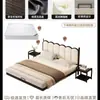 Cama de Hierro Forjado Colgante para Dormitorio del Hogar, Cama Doble Moderna Minimalista con Estructura de Listones, Reforzada y Engrosada, Cama con Revestimiento Suave para Viviendas de Alquiler