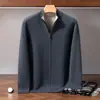 Cardigã de malha com zíper em cashmere de camada de ar espesso para outono e inverno para homens, malha para usar por cima, suéter de luxo leve, casaco solto de manga comprida