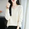 Suéter de Punto Holgado con Cuello en V Estilo Coreano para Mujer, Otoño/Invierno, Color Sólido, Casual, Versátil, Prenda Exterior de Punto para Mujer
