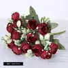 15 Flores de Camélia e Peônia, Pequeno Buquê de Peônias tipo Botão Estilo Coreano, Arranjo de Flores para Decoração de Casa Estilo Pastoral