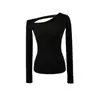 Camiseta Feminina de Manga Longa com Recortes e Ombro a Ombro Estilo Americano Picante, Nova Coleção Outono/Inverno 2026, Slim Fit, Ajuste na Cintura, Top Assimétrico