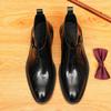 Botas Martin de Couro Genuíno masculinas de cano alto britânicas esculpidas bico fino para uso formal de negócios Botas Chelsea retrô esculpidas botas masculinas da moda