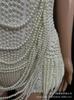 Estilo Europeo y Americano Cuello Halter Perlas Cintura Moldeadora Mono Vestido de Cumpleaños Lujo Ligero Bar Discoteca Atuendo de Cantante Femenina para Actuación