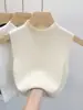 Jersey de punto interior de primavera y verano, camiseta base para mujer, top sin mangas con cuello medio y media cola de tortuga, ideal para principios de otoño.