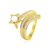 Anillo Cometa, Anillo de Meteoro de Moda Incrustado de Diamantes, Chapado en Oro de 18 Quilates, Versátil Anillo Índice con Gema de Ópalo Imitación para Mujer