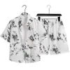 Conjunto Inspirado en el Sudeste Asiático Estilo Isla de Hainan, Camisa Floral, Manga Corta para Hombre de Cinco Cuartos, Corte Holgado, Estilo Playa Fresco y Elegante