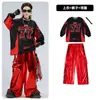 Ropa de Hip-Hop para Niños Ropa de Hip-Hop para Niños Rojo Brillante Cuero Ropa de Presentación para Niños Traje Gatos para Niñas Ropa de Presentación para el Día de Año Nuevo