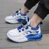 Zapatos para Niños Zapatos Deportivos Infantiles 032 Estilo Primavera y Otoño Malla Transpirable Suela Suave Zapatos de Correr para Niños Zapatos Blancos Azules con Botones