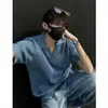 Camisa Polo Tricotada de Manga Curta Estilo High Street Americano Camiseta com Decote em V Design Nicho Bonito Top Casual Meia-Manga