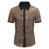 Moda Verão 2025 Nova Camisa Brilhante com Combinação de Cores Roupas Masculinas Suprimento da Amazon Camisa Masculina de Manga Curta C10
