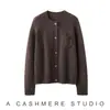 Cachemira de Seda~76% Cachemira de Cabra+24% Seda de Morera Cuello Redondo Hilo Jacquard Bolsillo en el Pecho Izquierdo Cárdigan Chaqueta Versátil para Mujer