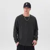 Novo produto de outono para homens plus size: camiseta de manga longa Henry 100% algodão, corte solto, estampa tridimensional, top vintage com aspecto desgastado