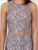 Camiseta corta sin mangas de verano para mujer de las Spice Girls con contraste de colores estilo europeo y americano, corte entallado hasta el ombligo y rayas onduladas.