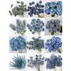 Flores artificiales Azul Niebla Salón de Bodas Flores de Seda Arreglo Floral de Boda Peonía Azul Rosa Abanico de Niebla Palma