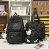 Mochila azul lechoso con finos patrones de estrellas impresos por todas partes, estilo ins coreano, para estudiantes y chicas jóvenes, llamativa y perfecta para salidas y clases de tutoría